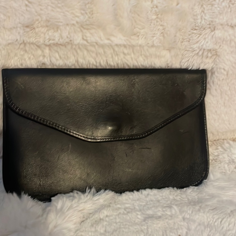 Vintage EUC Black Leather Michael Green Clutch